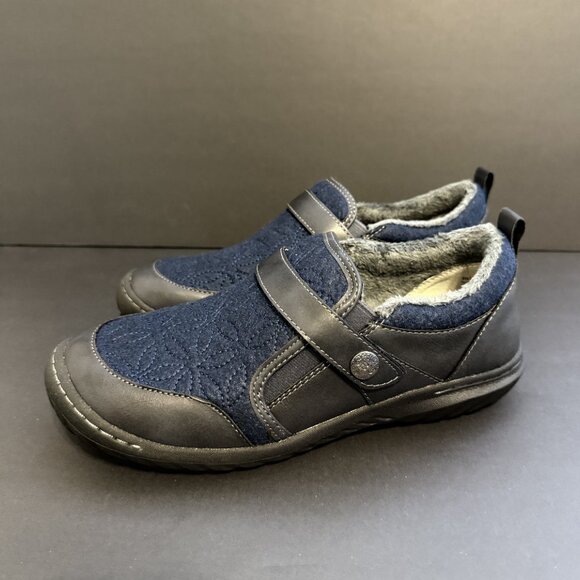 JBU Tide Women's Slip On Shoes 8W Blue, Leather Accents, Memory Foam, Faux Fur - Picture 2 of 8